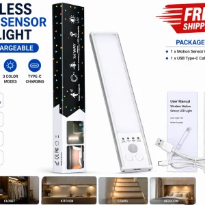 LED Motion Sensor Under Cabinet Closet Light USB Rechargeable Kitchen Lamp Strip